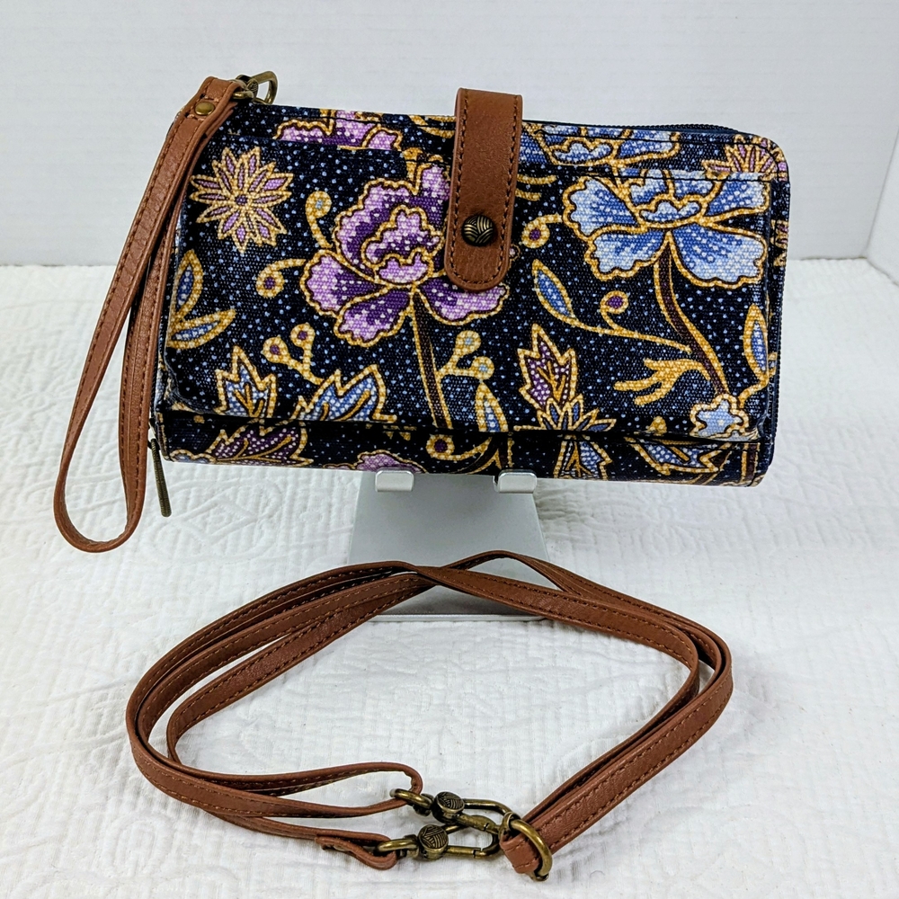 SAKROOTS Large Smartphone Handbag Wristlet/Crossbody Blue/Lavender NWOT‎